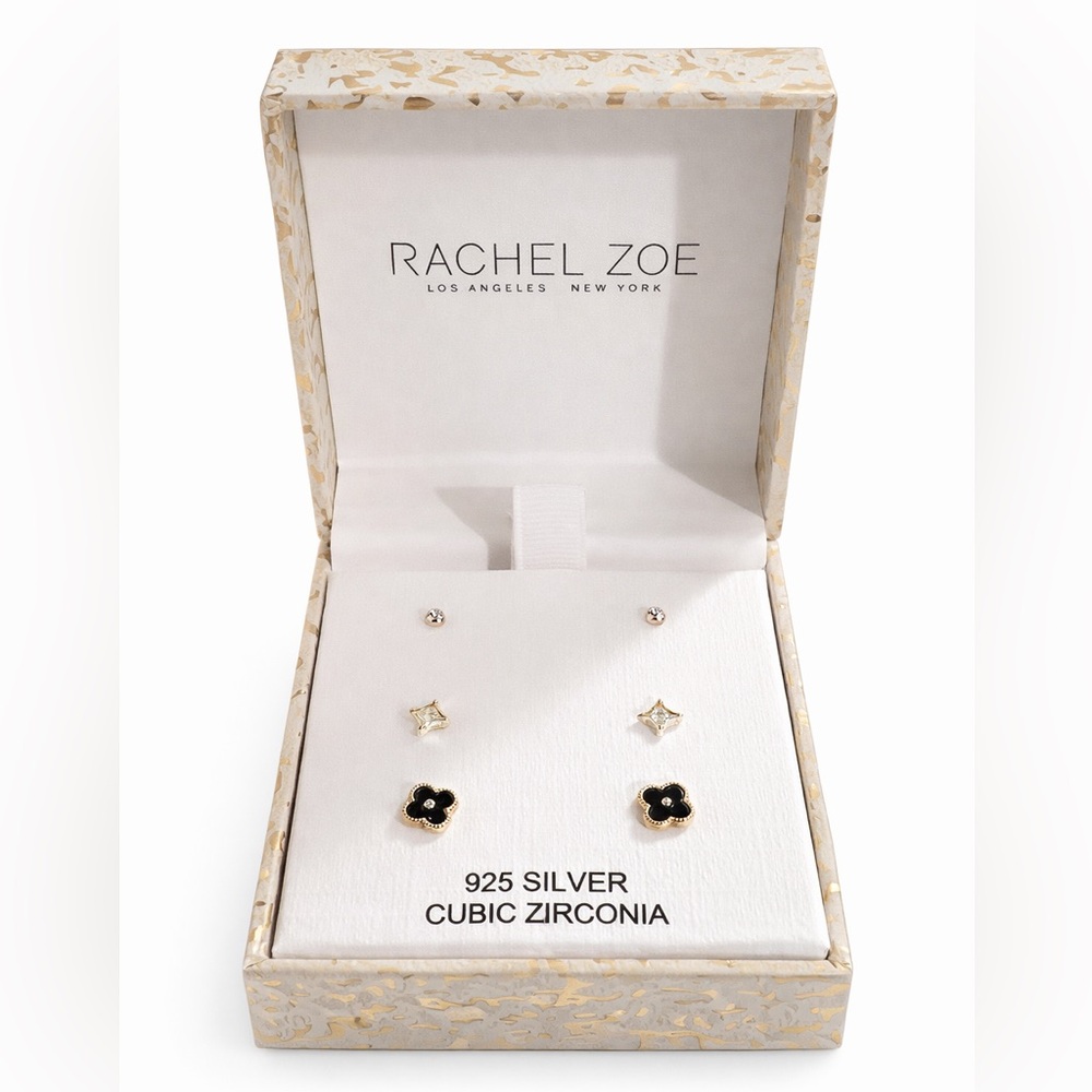 Rachel Zoe Silver and Black Floral Earrings Set